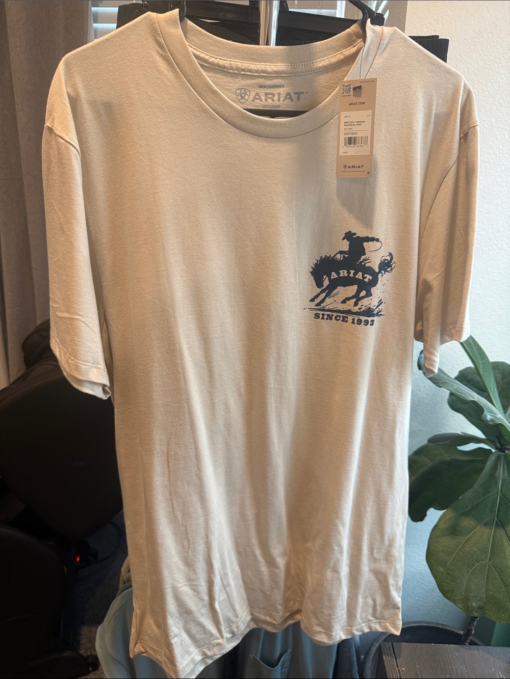 Ariat Short Sleeve Tee in Cream with Navy Rodeo Graphic